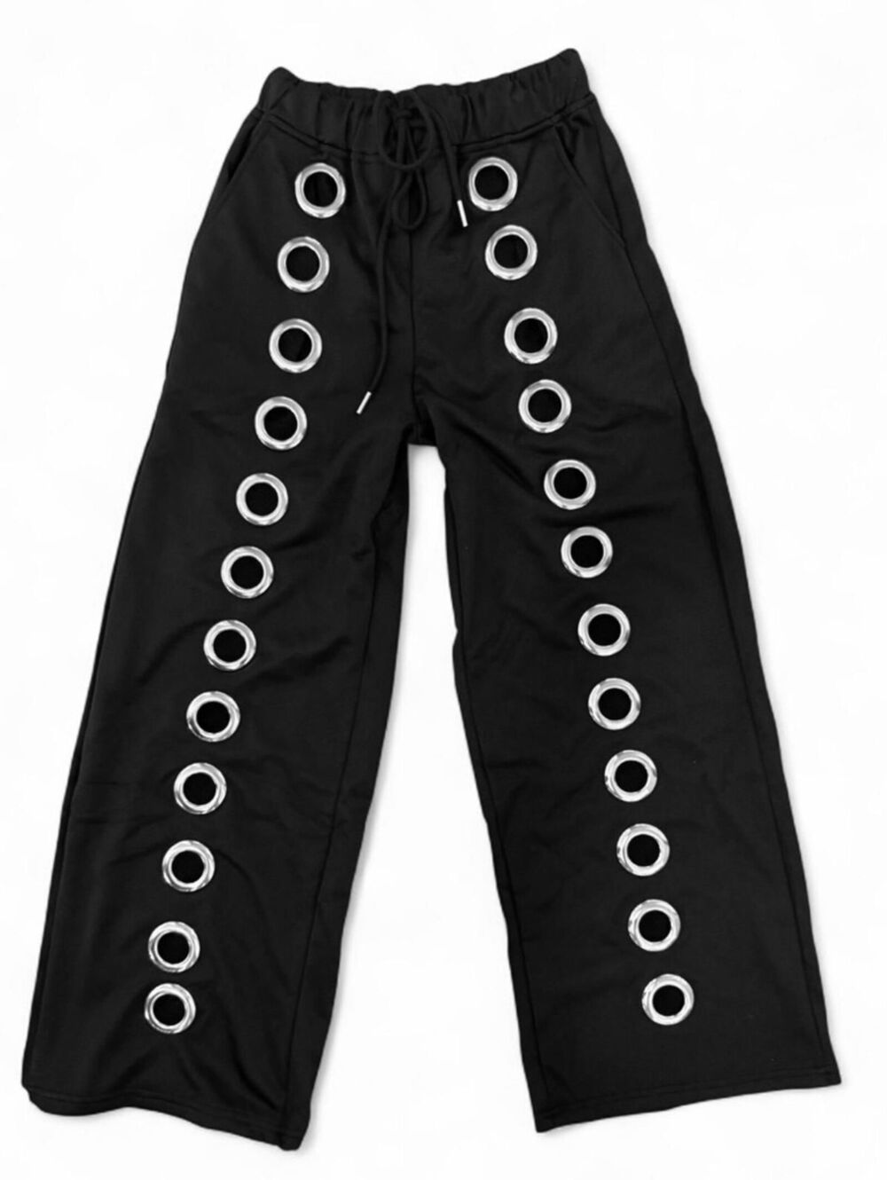 NWT Y2K Black Streetwear Oversized Grommet Wide Leg High Rise Pants Rave Grunge - Picture 15 of 15